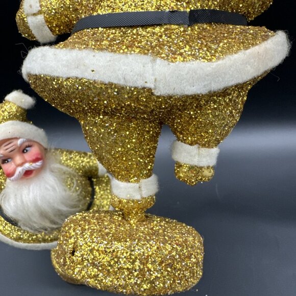 Vintage MCM Retro Gold Glitter Dancing Santa’s Spun Cotton Beard Christmas Decor - Picture 16 of 16
